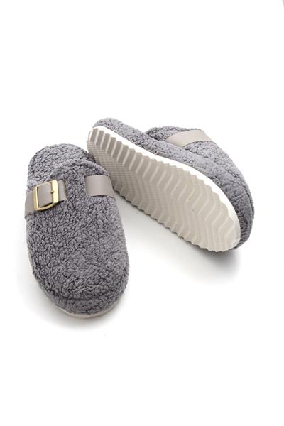 Kadın Kışlık  Tek Tokalı Gri Ev Terliği