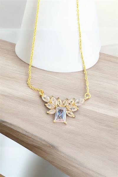 Büyük Baget Taşlı Zincir Kolye Gold