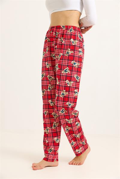 Beli Lastikli Pijama Ayıcık Desenli Pijama Altı Kırmızı