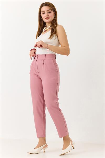 Kadın Havuç Model Yüksek Bel Kalın Kemerli Pantolon Pembe 