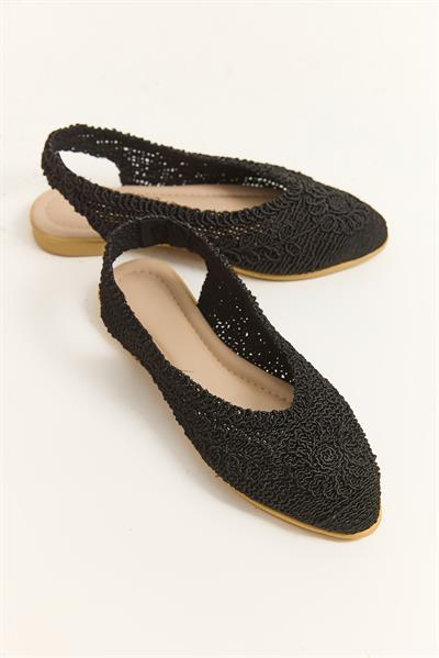 Örgü Model Kadın Babet Ayakkabı Siyah