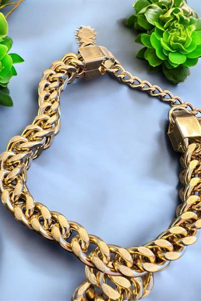 Altın Kaplama Kalın Zincir Bileklik Gold