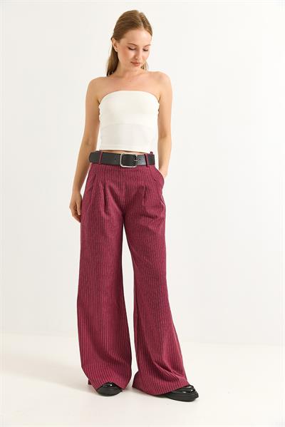 Keten Karışımlı Palazzo Pantolon Vişne
