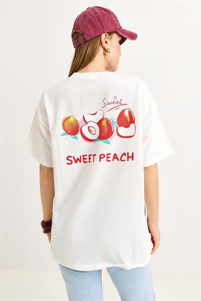 Sweet Peach Baskılı Beyaz Tshirt