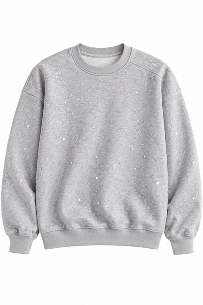 Kadın Bisiklet Yaka Işıltılı 3 iplik Sweatshirt Gri
