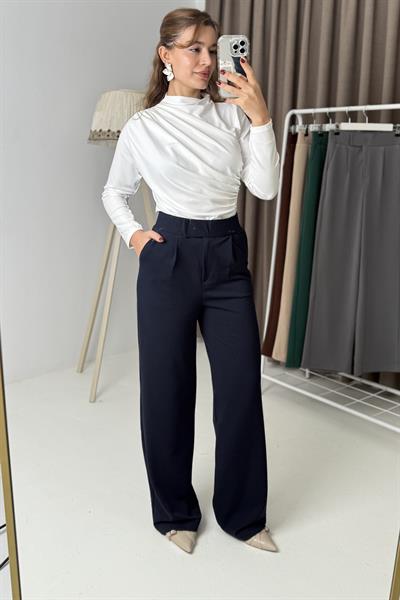 Belii Cırtlı Rahat Palazzo Pantolon Lacivert