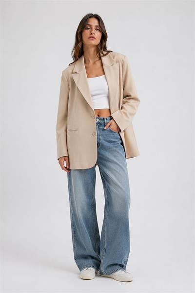 Kadın Blazer Ceket Oversize Astarlı ve Vatkalı Krem