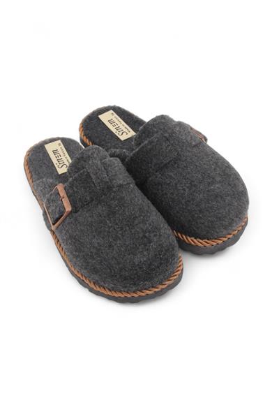 Kadın Önü Kapalı Tokalı Keçe Füme Ev Terliği