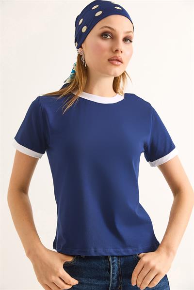 Bisiklet Yaka Kısa Kol Tshirt Lacivert