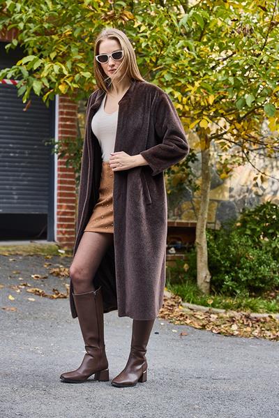 Yumuşak Modern Çıtçıtlı Kaban Kahverengi