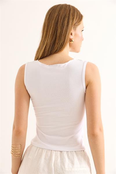 Dantel Detaylı Kolsuz Top Bluz Beyaz