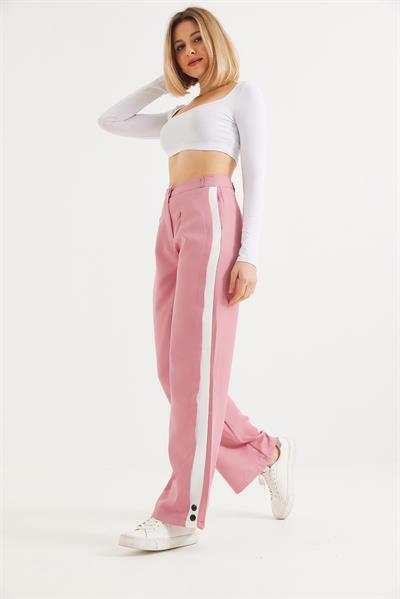 Yanları Şeritli Bol Paça Pantolon Pembe