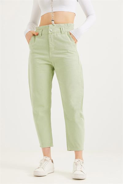Yüksek Bel Bol Kesim Pantolon Yeşil