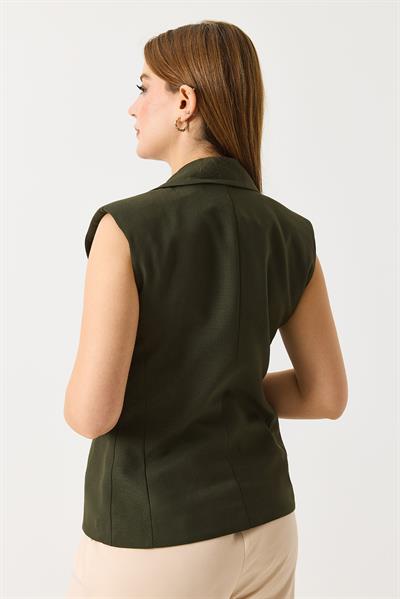 Kadın  Oversize Kruvaze Sıfır Kol Yelek Haki