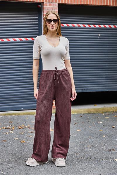 Kadın Bürümcük Salaş Dökümlü Pantalon Kahverengi