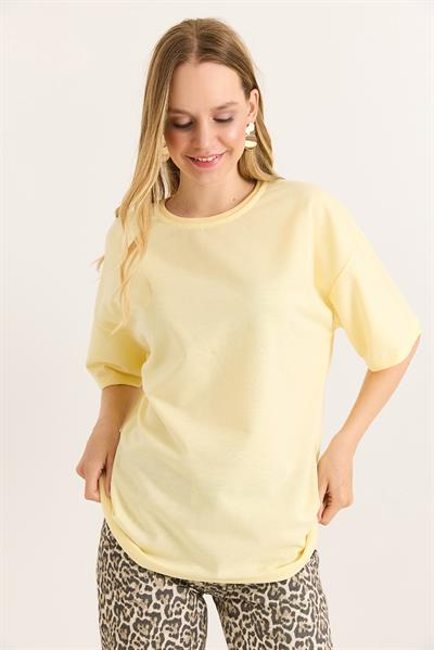 Oversize Yumuşak Dokulu Salaş T-Shirt Sarı