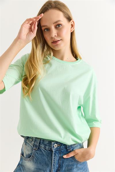 Oversize İki İplik Tshirt Su Yeşili