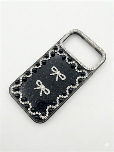 İphone 17 Pro Max Uyumlu Taş Detaylı Telefon Kılıfı Siyah