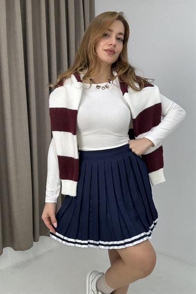 Kadın Pileli Kolej Mini Etek Lacivert
