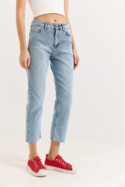 Kadın Mom Yüksek Bel Açık Mavi Jean