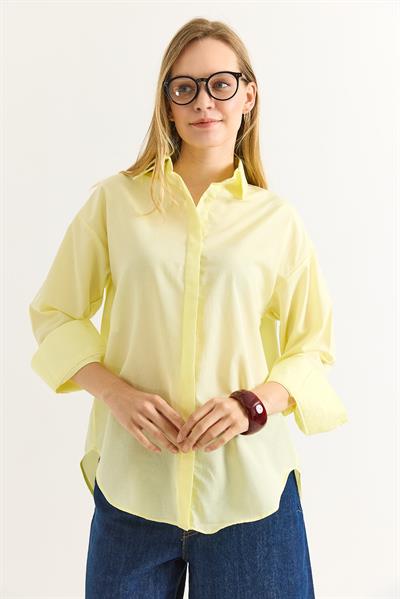Oversize Basic Gömlek Sarı