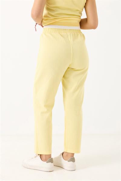 Kadın Kanvas Cepli Mom Pantolon Sarı