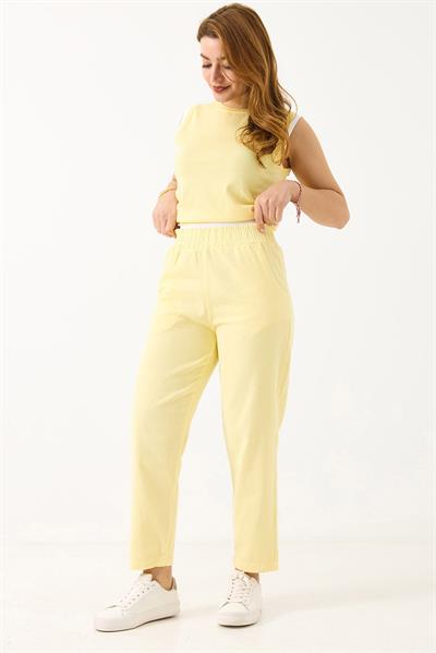 Kadın Kanvas Cepli Mom Pantolon Sarı