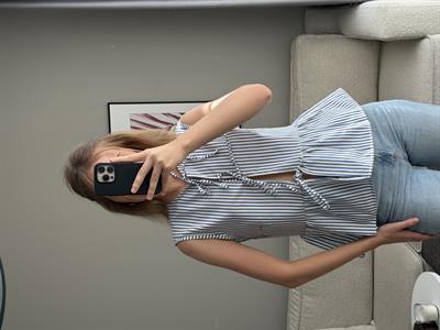 Önden Bağlamalı Kolsuz Dokuma Bluz Mavi