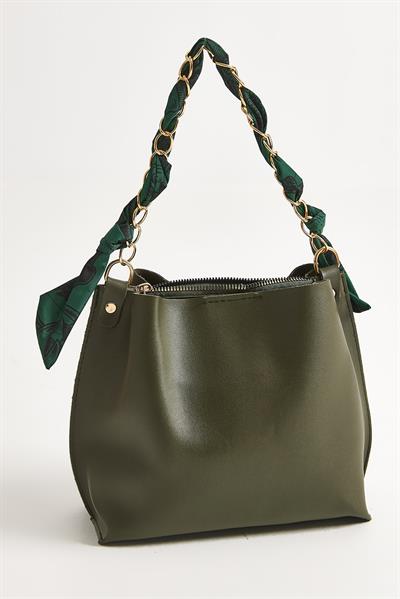 Şallı Mini El ve Omuz Çantası Haki