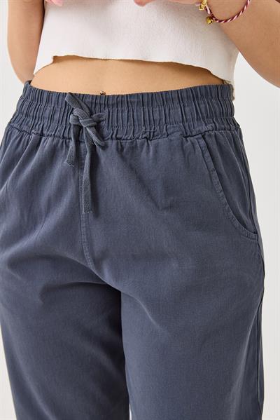 Kanvas Cepli Bağcıklı Beli Lastikli Uzun Pantolon Antrasit