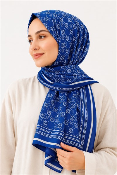 Kadın Monogram Desenli 180X70 Ölçülü Şal Mavi