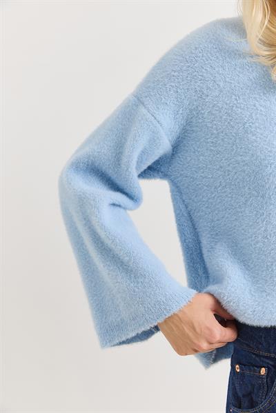 Kadın Bisiklet Yaka Oversize Yumuşak Tüylü Mavi