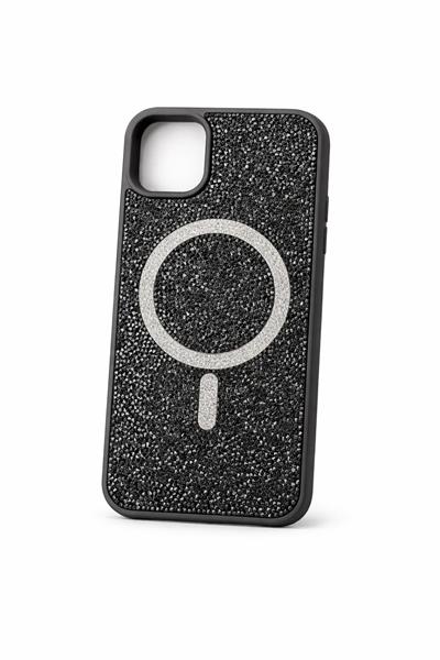 İphone 14 Pro Uyumlu Parlak ve Taşlı Kart Bölümlü Kılıf Siyah