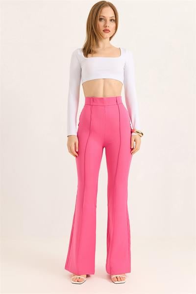 Yüksel Bel Çımalı  İspanyol Paça Pantolon  Pembe