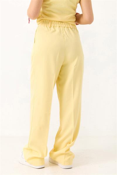 Kadın Beli Lastikli Salaş Rahat Kumaş Pantolon Sarı