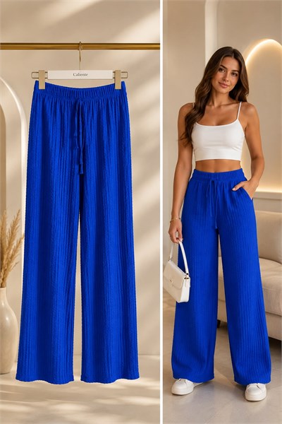 Kadın Bürümcük Kumaş Beli Lastikli Pantolon Saks
