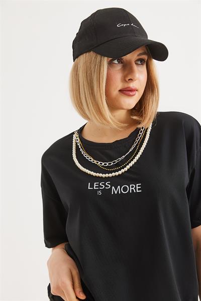 Aksesuar Detaylı Kadın Basic Tshirt Siyah