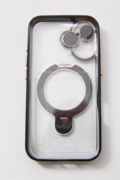 İphone 17 Uyumlu Magsafe Dönebilen Halkalı Kılıf Lens Korumalı Pembe