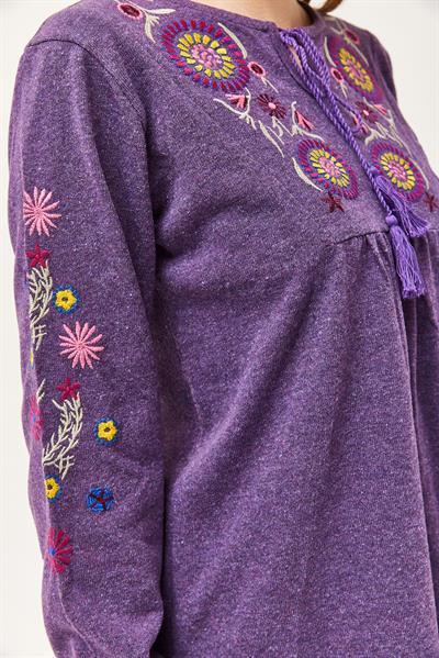 Hera Kumaş Önü ve Kolları İşlemeli İkili Takım Mor