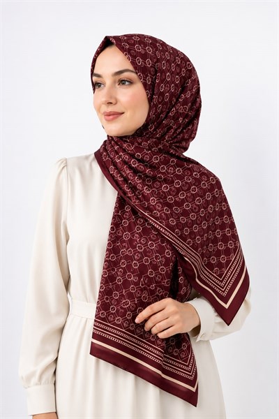 Kadın Monogram Desenli 180X70 Ölçülü Şal Bordo