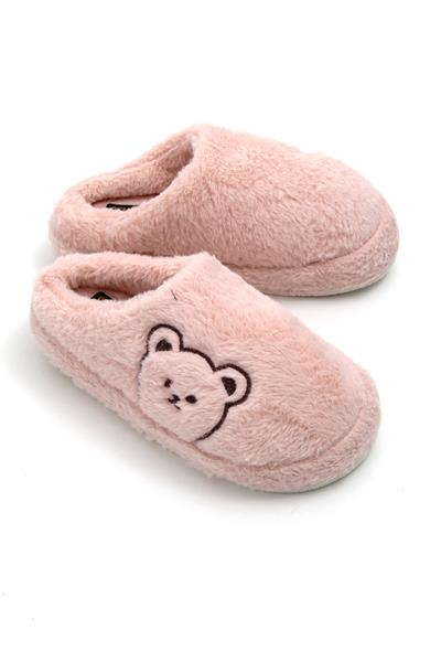 Peluş Ayıcıklı Önü Kapalı Ev Terliği Pembe