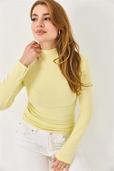 Boğazlı Kaşmir Transparan Uzun Kollu Bluz Sarı