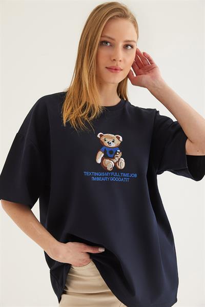 Baskılı Oversize Tshirt Lacivert