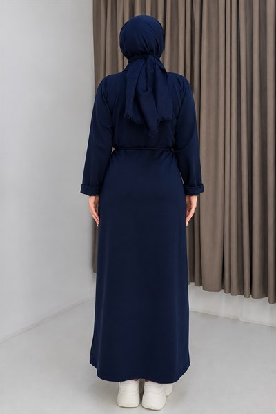 Kadın Beli Bağlamalı Düz Basic Elbise Lacivert