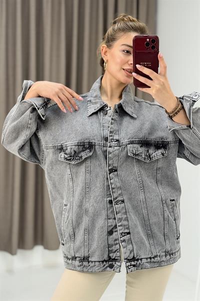 Kadın Oversize Cepli Şık Kot Ceket 