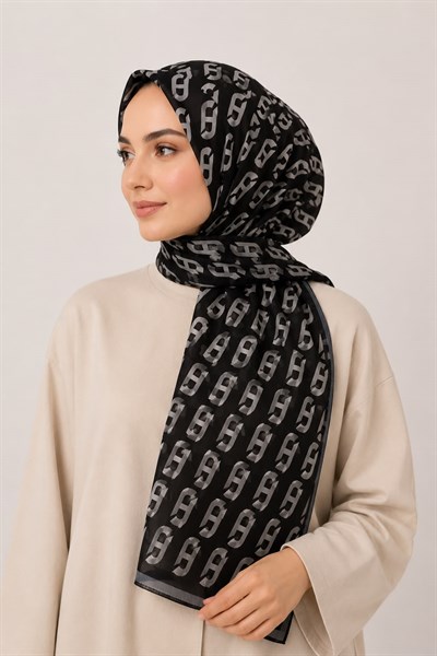 Kadın Monogram Desenli Fresh Şal Gri