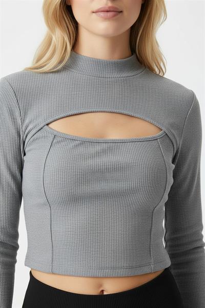 Kadın Fitilli Dekolteli Bluz Antrasit