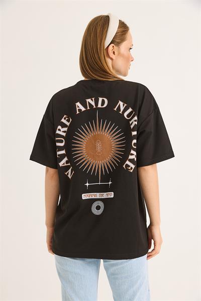 Bisiklet Yaka Kısa Kol Baskılı Tshirt Sİyah