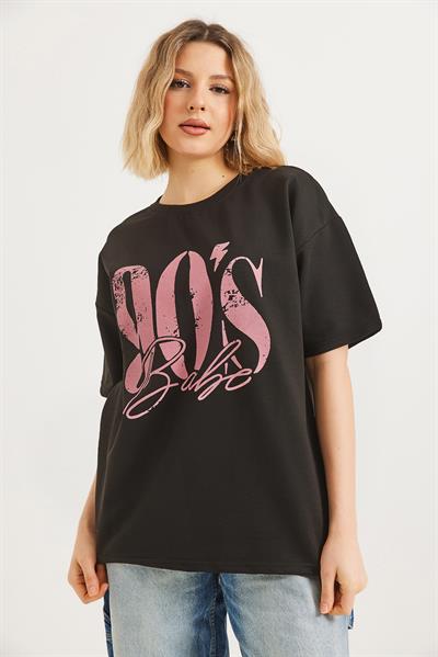 Bisiklet Yaka Kısa Kollu Tshirt Siyah
