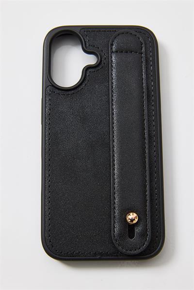 İphone 16 Plus Uyumlu Charmlı ve Harfli Deri Kılıf Siyah